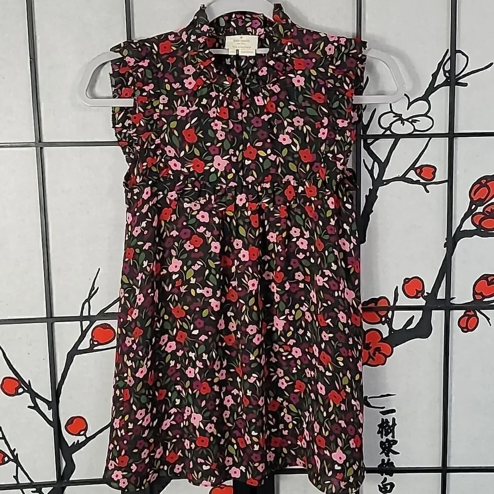 Kate Spade Boho Floral Ruffle Yoke Sleeveless Blouse